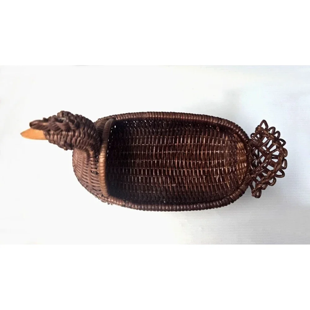 Vintage Wicker Rattan Rooster Chicken Basket Planter Handwoven Farmhouse Decor